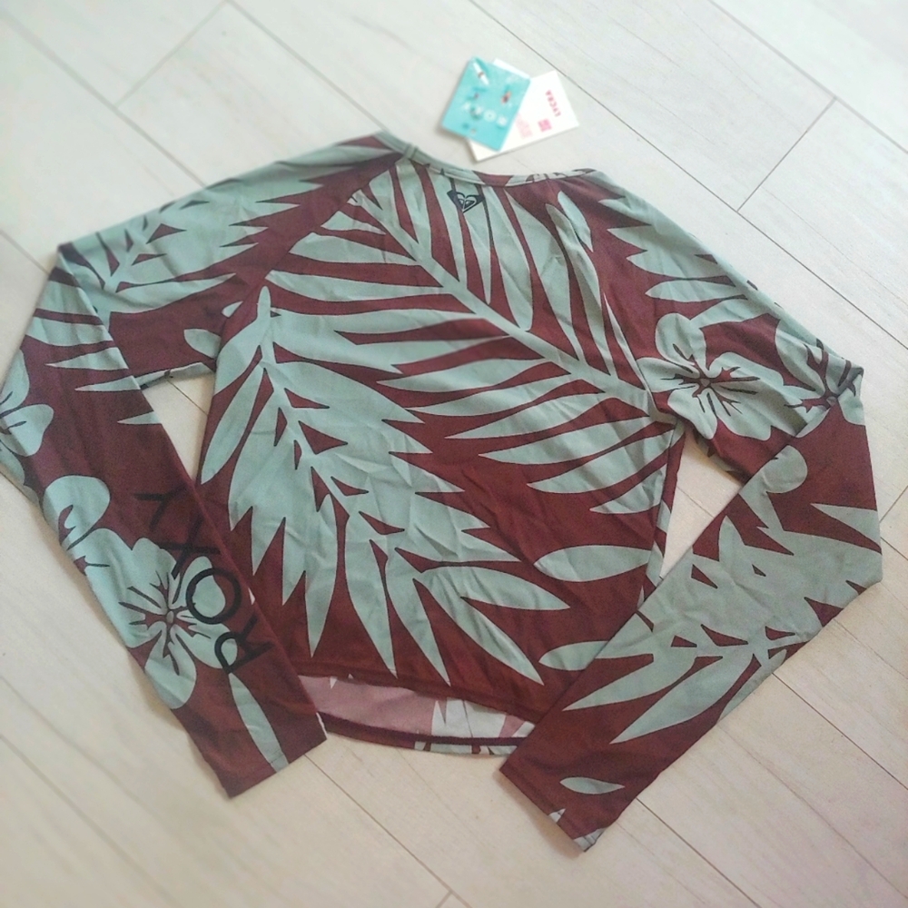 ROXY NEW Crop Top Rashguard Chocolate Palmeria - Picture 9 of 11